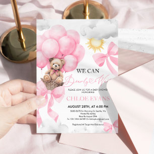 Roze We kunnen bijna wachten op Baby shower uitnod Kaart