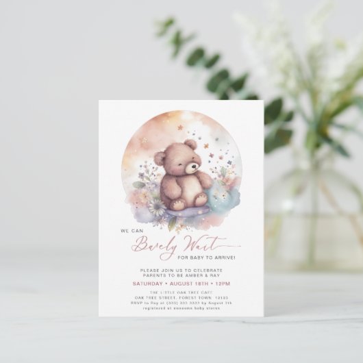 Roze We kunnen bijna wachten schattig meisje Baby Uitnodiging Briefkaart (Staand voorkant)