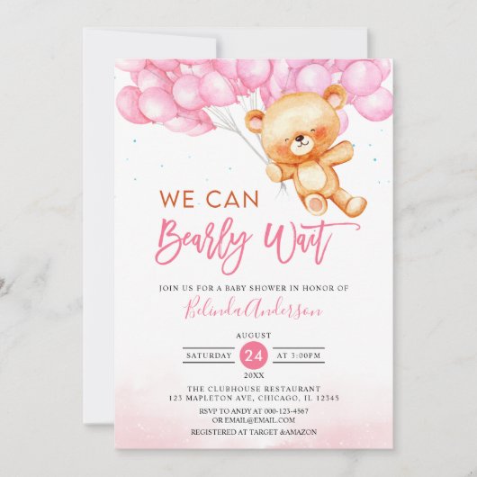 Roze we kunnen het Baby shower van Teddy Bear afwa Kaart (Voorkant)