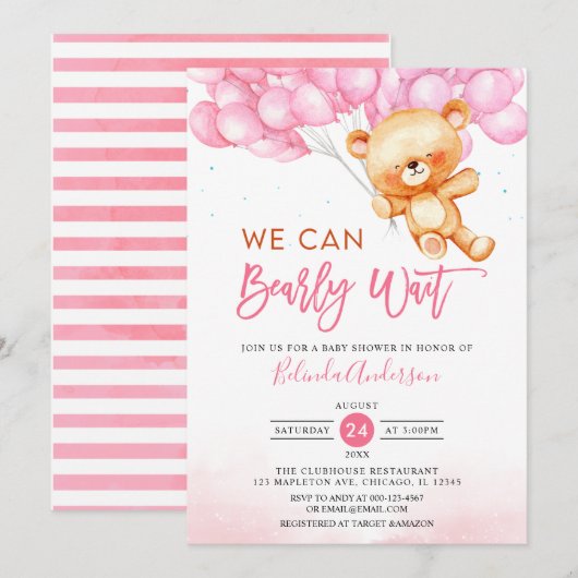 Roze we kunnen het Baby shower van Teddy Bear afwa Kaart (Voorkant / Achterkant)
