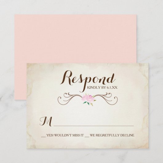 Roze we zijn getrouwd met Deer Antler RSVP (Voorkant / Achterkant)