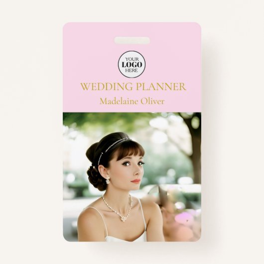 Roze Wedding Planner Foto Logo Medewerker Badge (Voorkant)