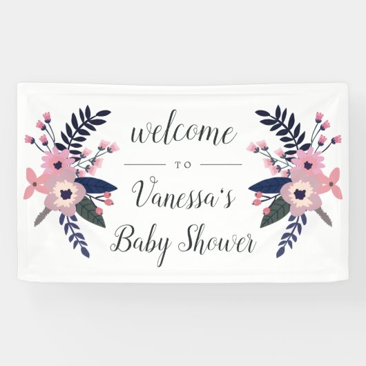 Roze wedow | Floral Bridal of Baby shower Welcome Spandoek (Horizontaal)