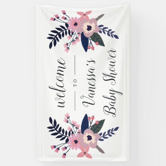 Roze wedow | Floral Bridal of Baby shower Welcome Spandoek (Verticaal)