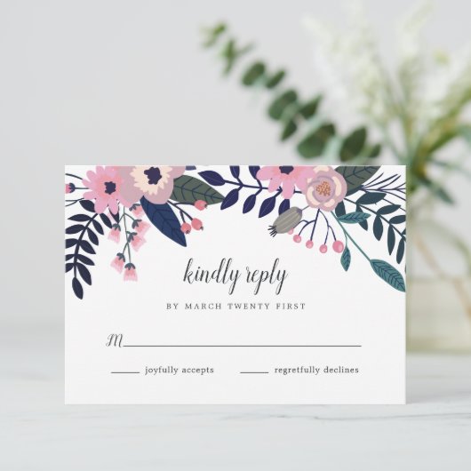 Roze wedow | Floral RSVP-kaart RSVP Kaartje (Staand voorkant)