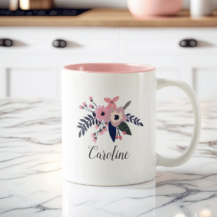 Roze wedow   Gepersonaliseerde Floral Tweekleurige Koffiemok