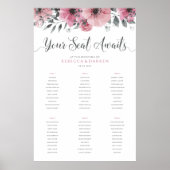 Roze weduwenkaart met 6 tabellen poster (Voorkant)