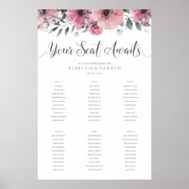 Roze weduwenkaart met 6 tabellen poster