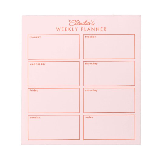 Roze Weekplanner + Notities om te doen lijst Notitieblok (Voorkant)