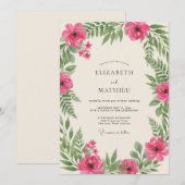 Roze Weelderige Lente Bruiloft Kaart (Voorkant / Achterkant)