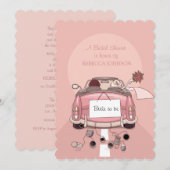 Roze wegauto - Bridal Shower - uitnodiging (Voorkant / Achterkant)