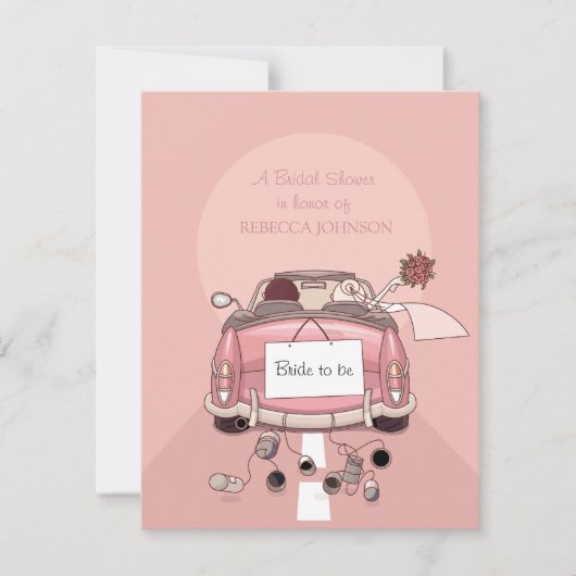 Roze wegauto - Bridal Shower - uitnodiging (Voorkant)