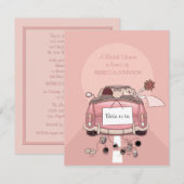 Roze wegauto - Bridal Shower - uitnodiging (Voorkant / Achterkant)