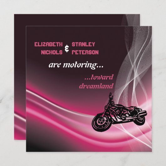 Roze wegmotorfiets biker bruiloft kaart (Voorkant / Achterkant)