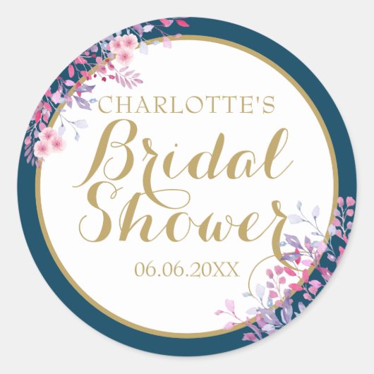 Roze Weide Bloem Bruidsfeest Favor Ronde Sticker (Voorkant)