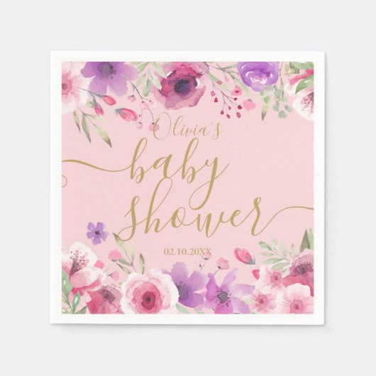 Roze weide bloemen bloemige baby girl shower servet (Voorkant)