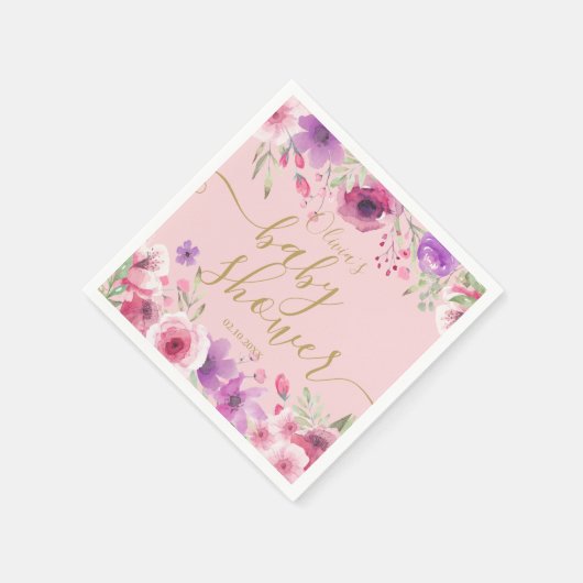 Roze weide bloemen bloemige baby girl shower servet (Hoek)