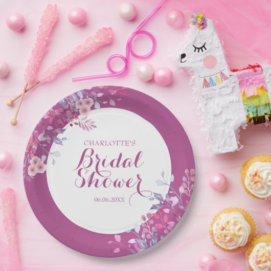 Roze Weide Bloemen Bruiloft Feest Papieren Bordje (Feest)