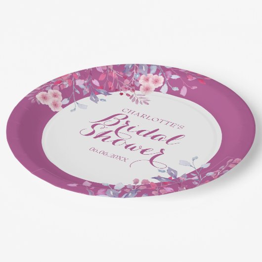 Roze Weide Bloemen Bruiloft Feest Papieren Bordje (Gekanteld)