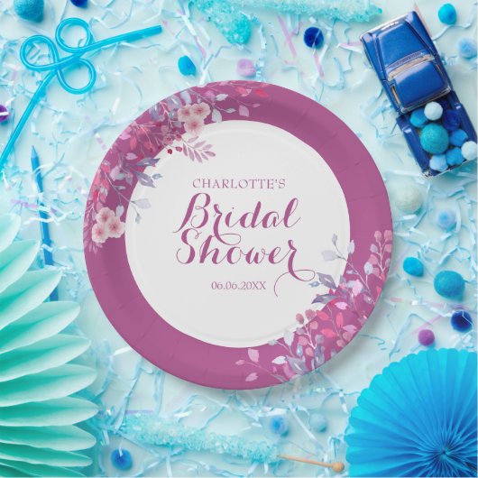 Roze Weide Bloemige Bruiloftsdouche Papieren Bordje (Feest)