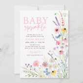 Roze weide wilde bloemen baby sprinkle kaart (Voorkant)