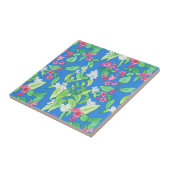 Roze Weigela en White Mock Oranje Blossom op Blue Tegeltje (Zijkant)