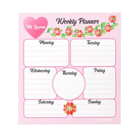 Roze Wekelijks Planner Flowers Arrangement Notitie Notitieblok (Voorkant)