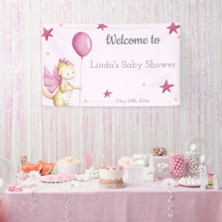 Roze Welcome Girl Baby Shower Draak Feestje Spandoek
