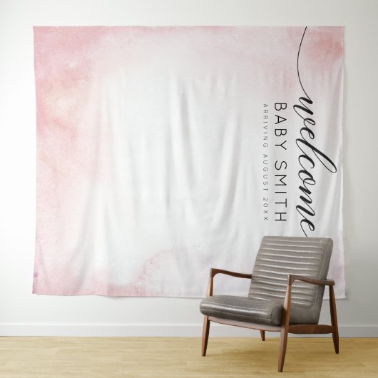 Roze Welkom Baby shower Achtergrond Wandkleed (In Situ (horizontaal))
