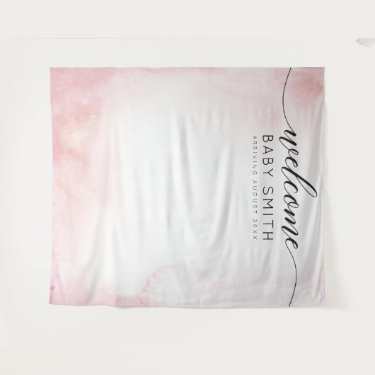 Roze Welkom Baby shower Achtergrond Wandkleed (Voorkant (horizontaal))