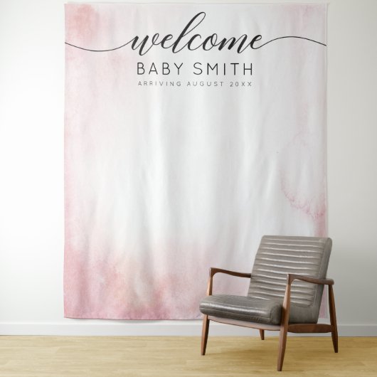 Roze Welkom Baby shower Achtergrond Wandkleed (In situ)