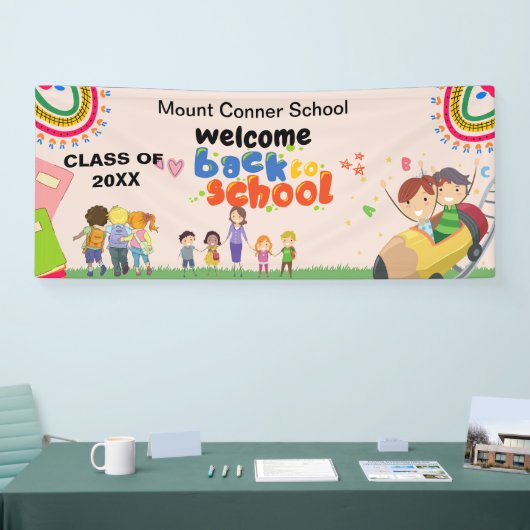Roze Welkom terug naar school banner (Beurs)