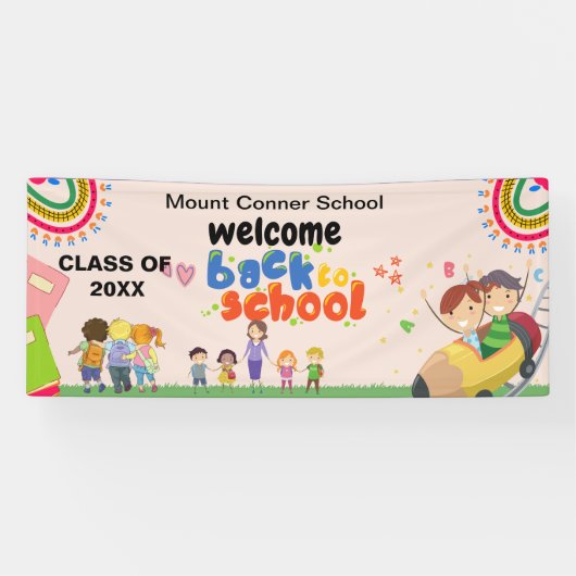 Roze Welkom terug naar school banner (Horizontaal)