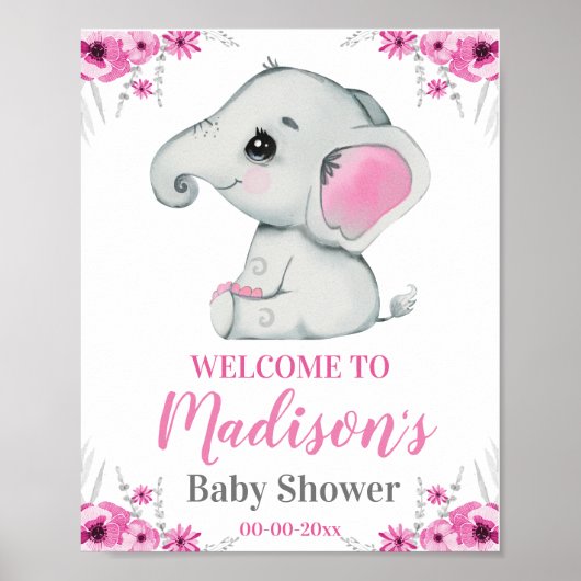 Roze welkomstbord voor ellephant, Girl Rustic Show Poster (Voorkant)