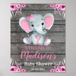 Roze welkomstbord voor ellephant, Girl Rustic Show Poster