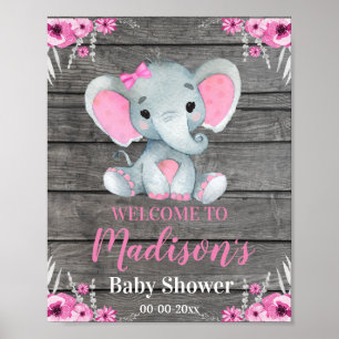 Roze welkomstbord voor ellephant, Girl Rustic Show Poster