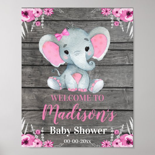 Roze welkomstbord voor ellephant, Girl Rustic Show Poster (Voorkant)