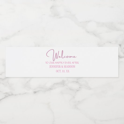 Roze Welkomstbriefing Aangepast huwelijk Waterfles Etiket (Enkel label)