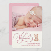 Roze Welkomstkalligrafie geboorte aankondiging (Voorkant / Achterkant)