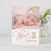 Roze Welkomstkalligrafie geboorte aankondiging (Staand voorkant)
