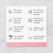 Roze wenkbrauwen Nazorg instructie Vierkante Visitekaartje (Achterkant)