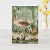 Roze Wenskaart Flamingo Kaart (Gele Bloem)