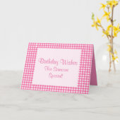 Roze Wenskaart Gingham Kaart (Gele Bloem)