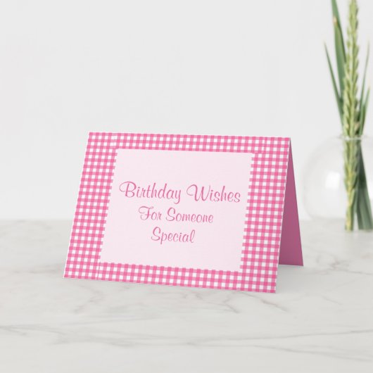 Roze Wenskaart Gingham Kaart (Voorkant)