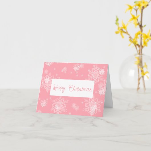 Roze Wenskaart met kerstsnowflakes Kaart (Gele Bloem)