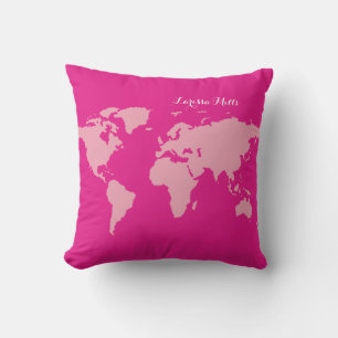 Roze Wereld van (jouw naam) gepersonaliseerd Buitenkussen