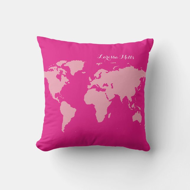 Roze Wereld van (jouw naam) gepersonaliseerd Buitenkussen (Voorkant)