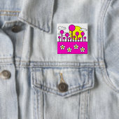 Roze wereld vierkante button 5,1 cm (In situ)