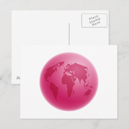 Roze Wereldbol Briefkaart (Voorkant / Achterkant)