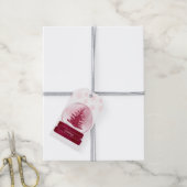 Roze Wereldbol met kerstboomsneeuw Cadeaulabel (Met Touw)
